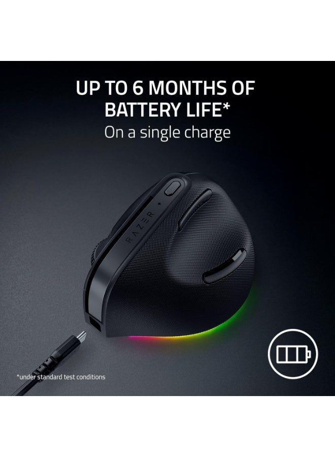 Razer Pro Click V2 Vertical Wireless Mouse: 6 Button Ergonomic Design - One Click AI Prompt - Long Battery Life - Multi Device Connectivity via 2.4GHz, Bluetooth, or USB C Wired Mode - Chroma RGB - Image 5