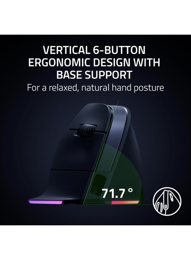 Razer Pro Click V2 Vertical Wireless Mouse: 6 Button Ergonomic Design - One Click AI Prompt - Long Battery Life - Multi Device Connectivity via 2.4GHz, Bluetooth, or USB C Wired Mode - Chroma RGB - Image 2