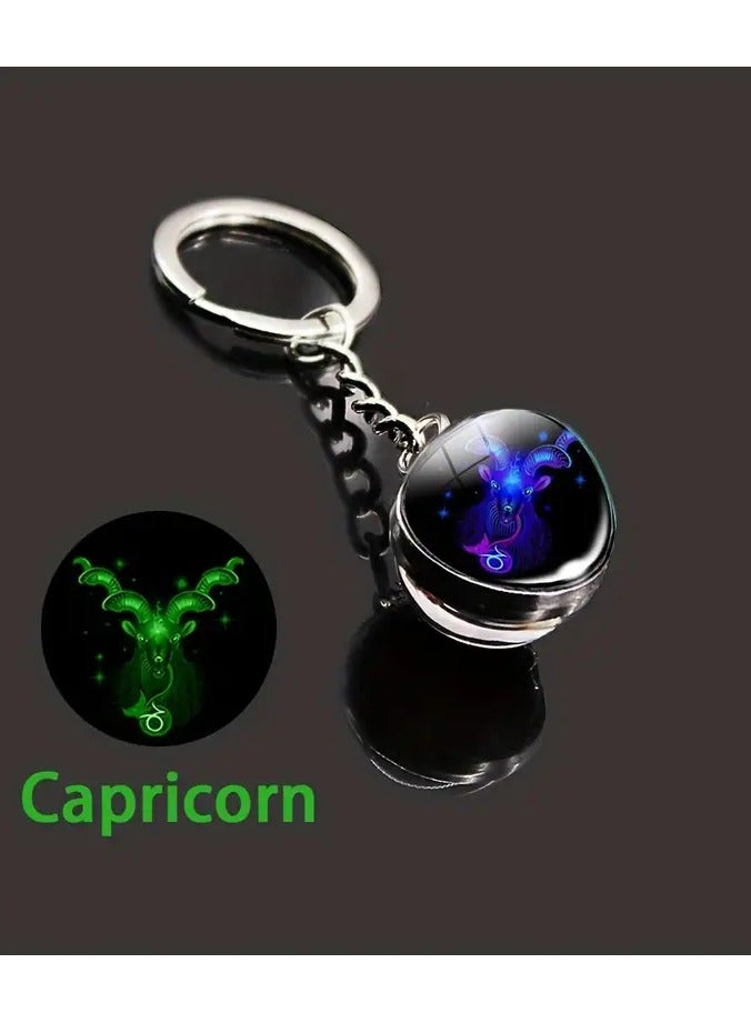 1pcs 3D Dreamy Glow-in-the-Dark Zodiac Keychain, Timeless Synthetic Gemstone Twelve Constellation Key Chain, Daily Travel Outdoor Car Key Pendant（Capricorn） - Image 1