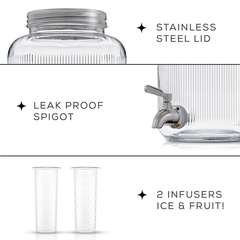 Wringo 3 Litre Glass Iced Drink Dispenser with Spout Tap Black Steel Lid 3000ML Cold Beverage Dispenser for Beer Water Cocktails Detox Drinks More Perfect for Parties Events WA04 - Image 3