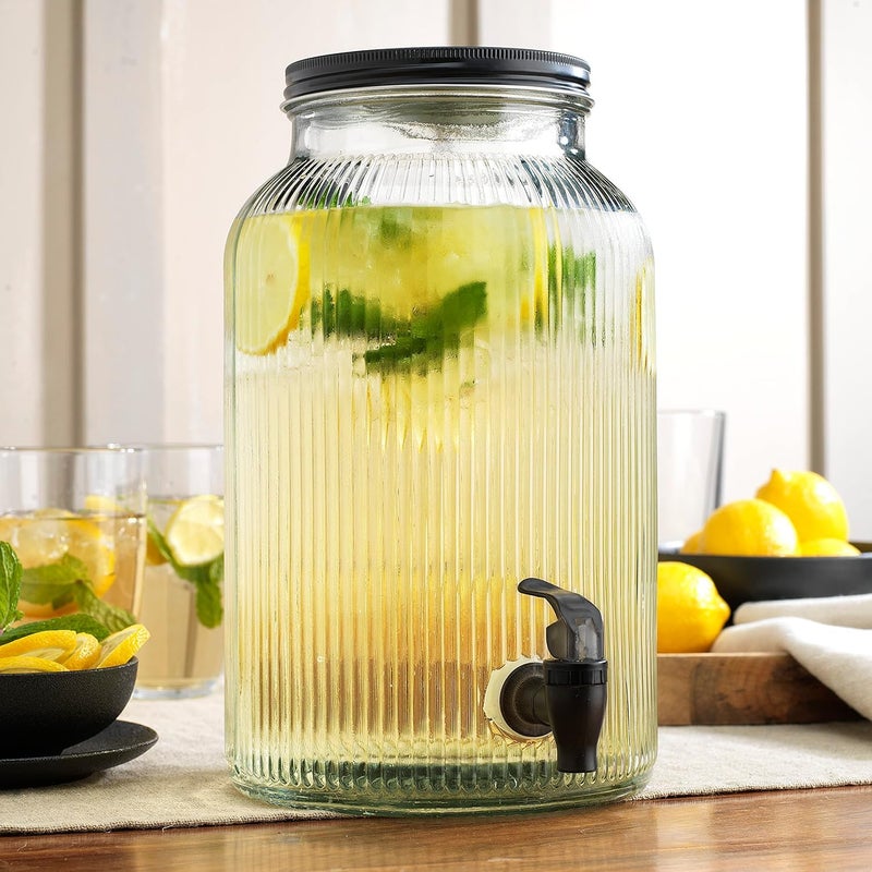 Wringo 3 Litre Glass Iced Drink Dispenser with Spout Tap Black Steel Lid 3000ML Cold Beverage Dispenser for Beer Water Cocktails Detox Drinks More Perfect for Parties Events WA04 - Image 1