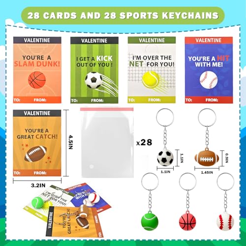 Leetous Sports Valentines Day Cards Gifts for Kids School Classroom 28 Pack PVC Sports Ball Keychains with Exchange Cards for Toddler Boy Girl Valentines Class Party Favors Goodie Treat Bag Stuffer Prizes - Image 5