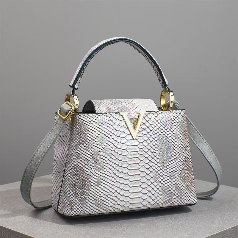 New Colorful Snake Pattern Handbag Fashion Retro Shoulder Crossbody Bag Large Capacity Tote Handbag - Image 4