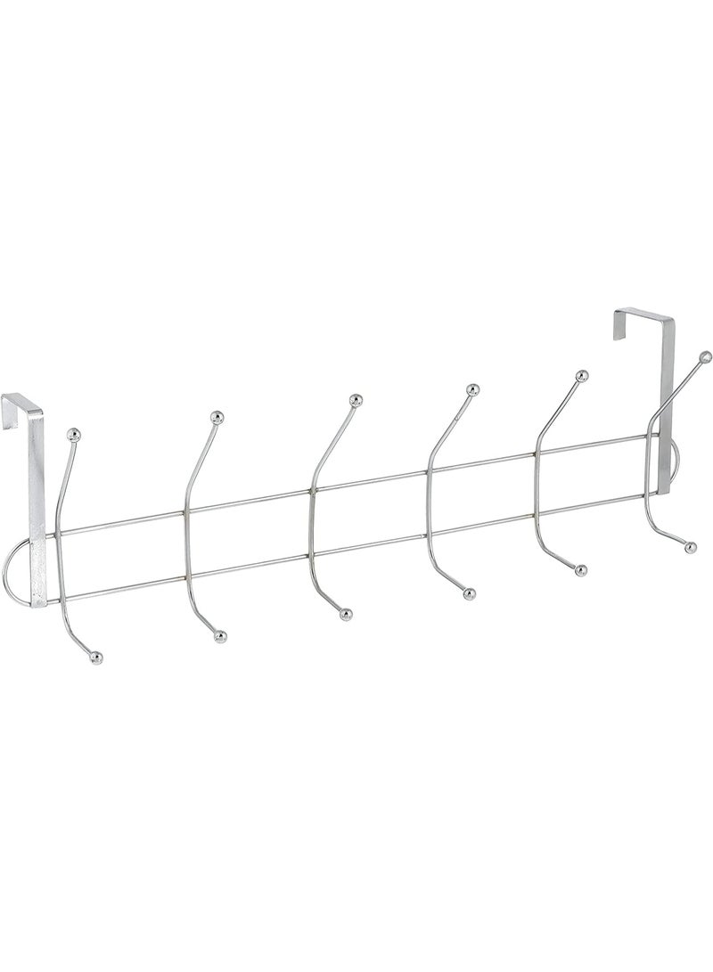Loquat Over Door 6 Hooks Coat Hanger – Heavy Duty Chrome Hook Rack for Coats, Towels, Hats – Rust-Resistant Hanging Organizer – No Drilling Required - Image 1