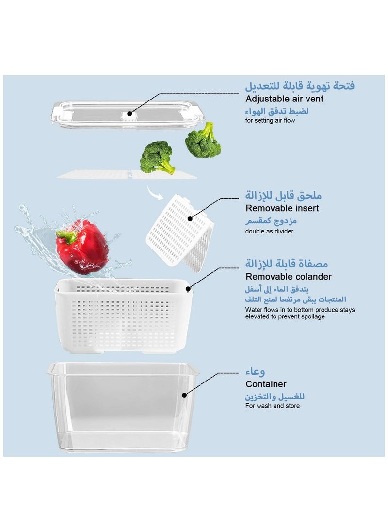 4Pcs Food Storage, Fridge Storage Organizer with Removable Draining Colanders and Lid, Leakproof Fridge Organizer for Fruit, Vegetables, Salad, Berry, Lettuce and Meat Keeper Fresh