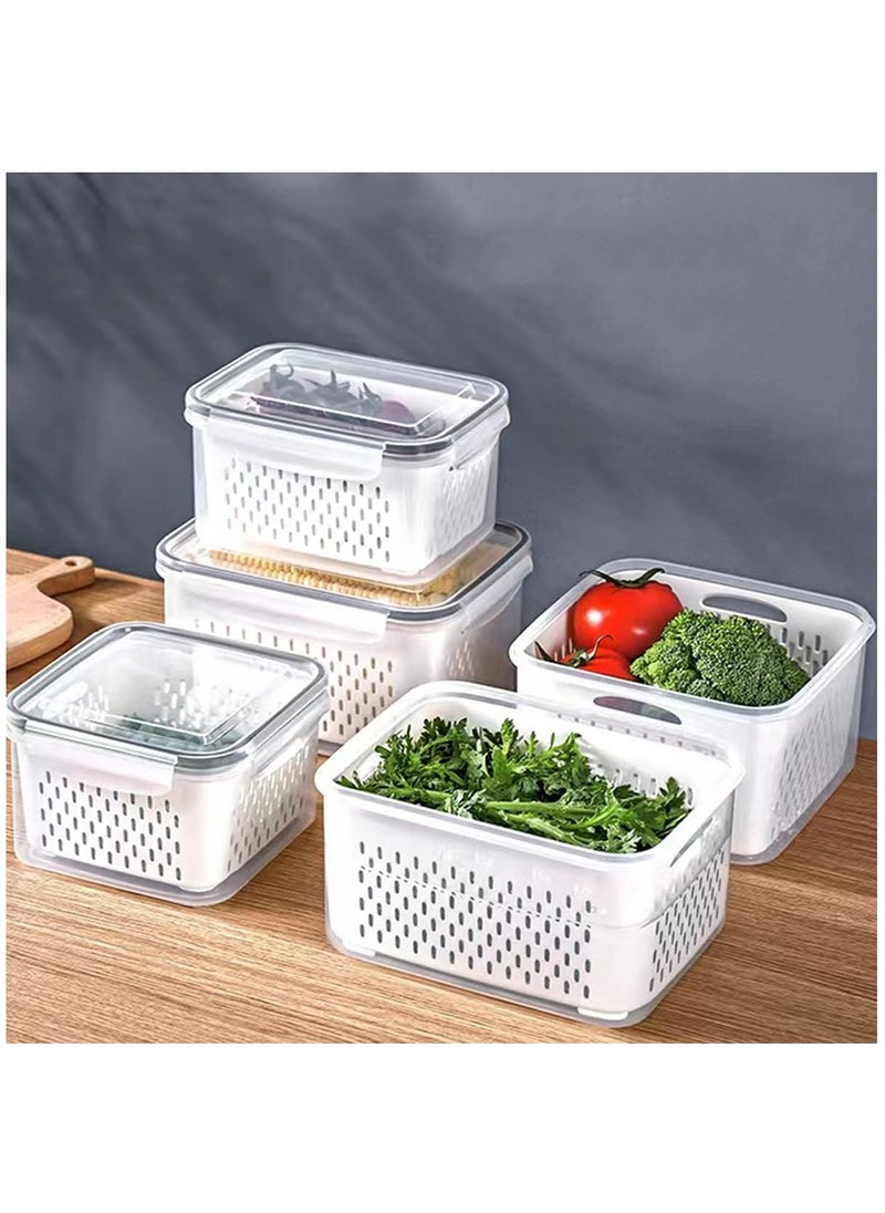 4Pcs Food Storage, Fridge Storage Organizer with Removable Draining Colanders and Lid, Leakproof Fridge Organizer for Fruit, Vegetables, Salad, Berry, Lettuce and Meat Keeper Fresh