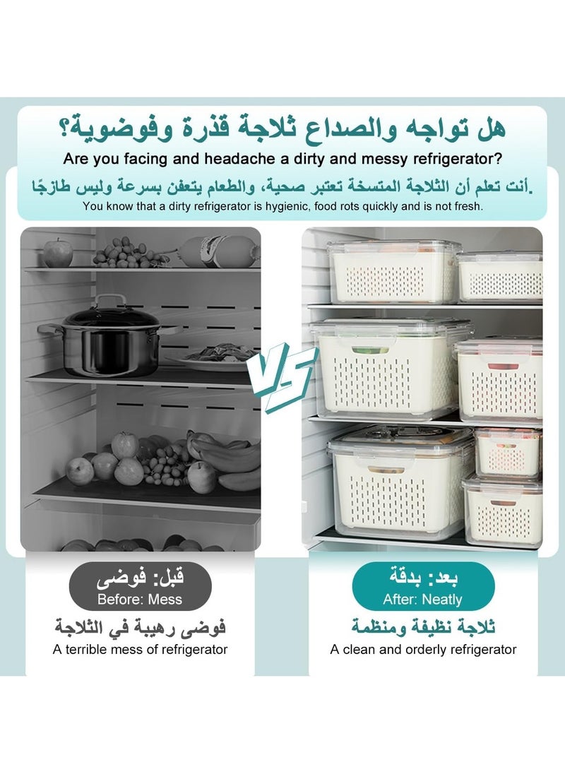 4Pcs Food Storage, Fridge Storage Organizer with Removable Draining Colanders and Lid, Leakproof Fridge Organizer for Fruit, Vegetables, Salad, Berry, Lettuce and Meat Keeper Fresh