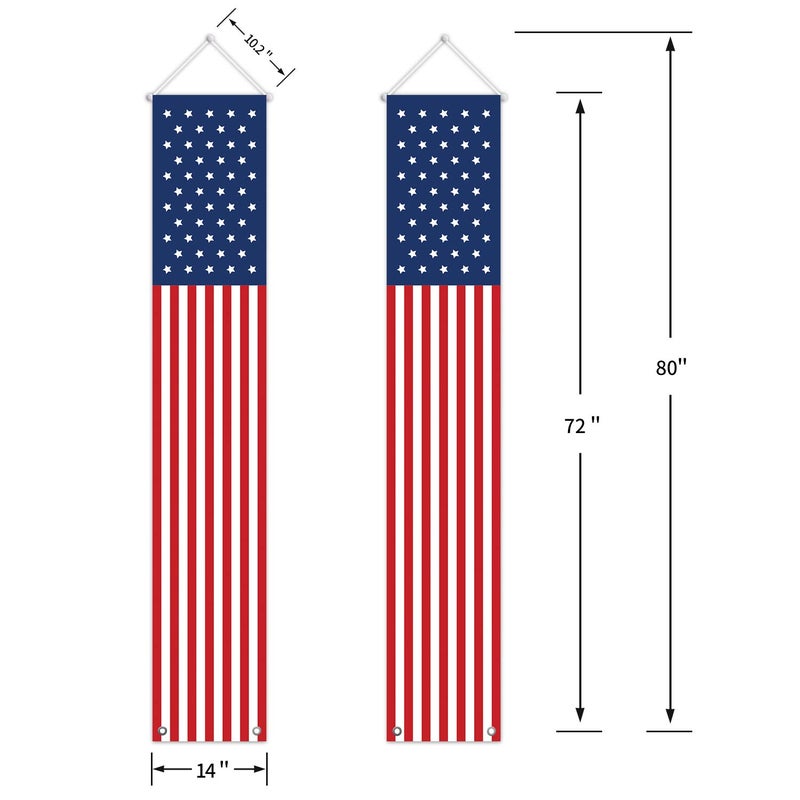 ORIENTAL CHERRY 4th of July Decorations Outdoor - Hanging American Flag Banners Stars and Stripes Porch Sign -Patriotic Memorial Day Decor Party Supplies for July Fourth Independence Labor - Red White Blue (2 Pcs) - Image 2