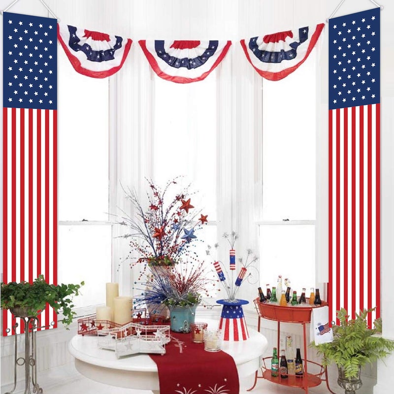 ORIENTAL CHERRY 4th of July Decorations Outdoor - Hanging American Flag Banners Stars and Stripes Porch Sign -Patriotic Memorial Day Decor Party Supplies for July Fourth Independence Labor - Red White Blue (2 Pcs) - Image 4