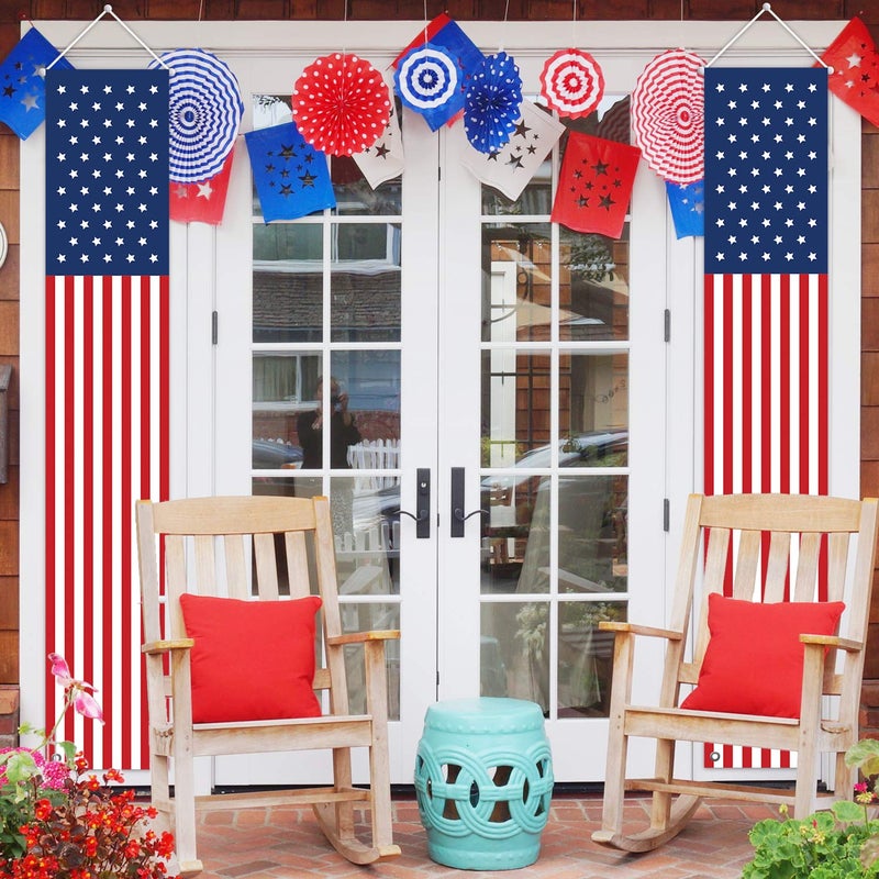 ORIENTAL CHERRY 4th of July Decorations Outdoor - Hanging American Flag Banners Stars and Stripes Porch Sign -Patriotic Memorial Day Decor Party Supplies for July Fourth Independence Labor - Red White Blue (2 Pcs) - Image 5