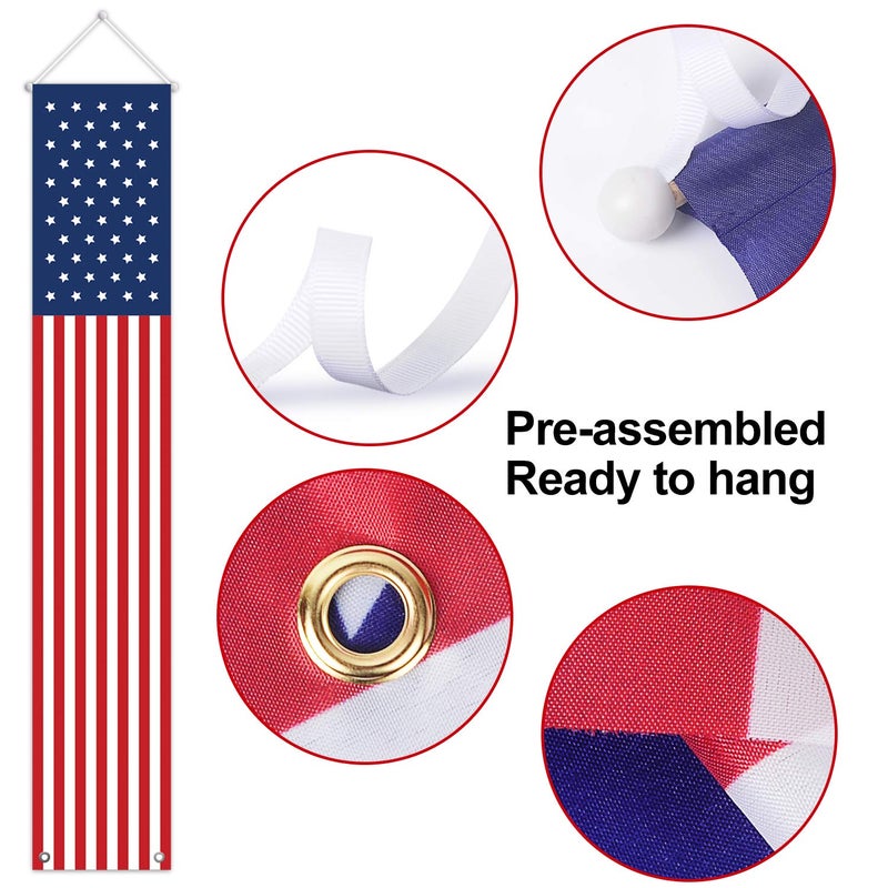 ORIENTAL CHERRY 4th of July Decorations Outdoor - Hanging American Flag Banners Stars and Stripes Porch Sign -Patriotic Memorial Day Decor Party Supplies for July Fourth Independence Labor - Red White Blue (2 Pcs) - Image 3