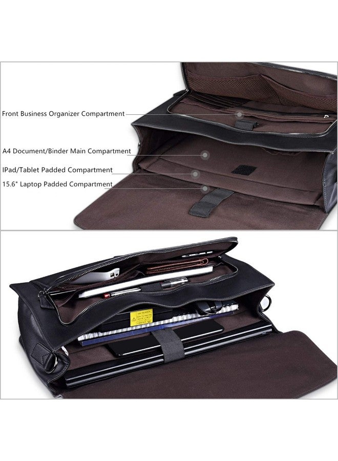 ESTARER Men's Leather Briefcase for Travel/Office/Business 15.6 Inch Laptop Messenger Bag, Black - Image 3