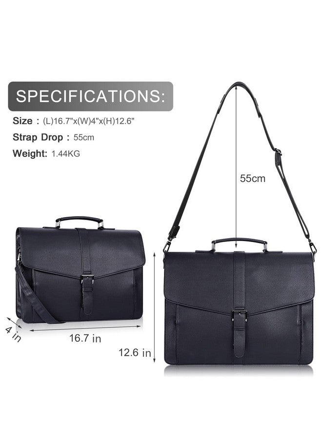 ESTARER Men's Leather Briefcase for Travel/Office/Business 15.6 Inch Laptop Messenger Bag, Black - Image 2