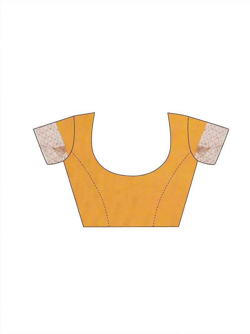 SIRIL Women's Zari Patta Organza Saree with Unstitched Blouse Piece (3276S252_Turmeric Yellow) - Image 4