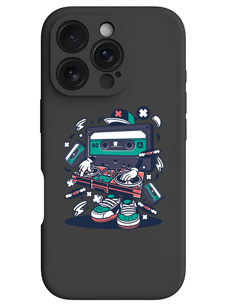 Theodor iPhone 16 Pro Max Black Protective Slim Fit Case Liquid Silicone Cover with Full Body Protection Anti-Scratch Shockproof Case For iPhone - cassette man - Image 1