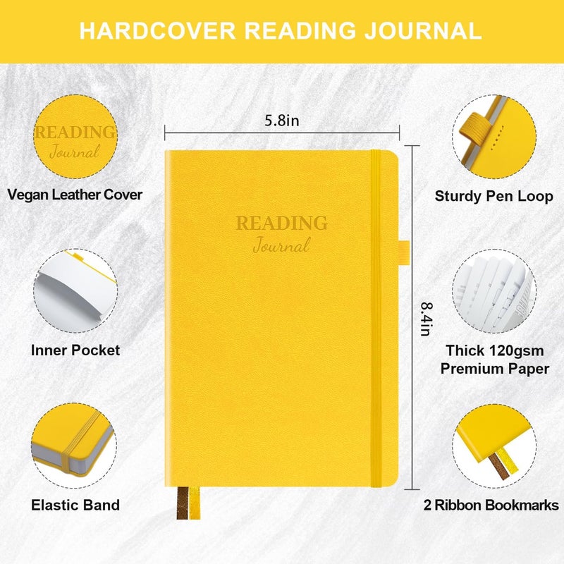 SIMSIMY Reading Journal with 104 Book Reviews, Book Journal for Books Lovers & Readers - Review and Track Your Reading Progress, Reading Log Notebook Gift, A5, Yellow - Image 2