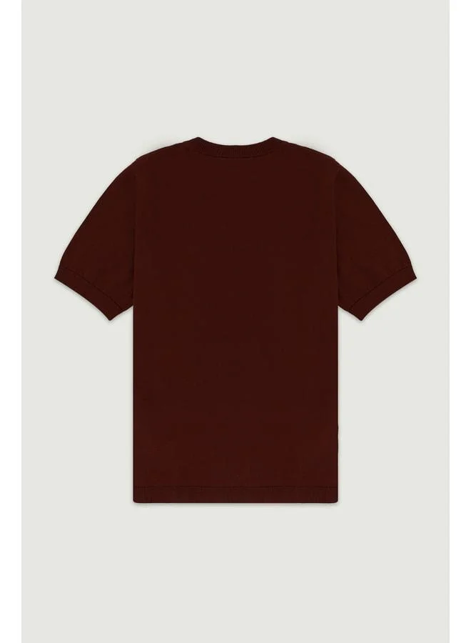 Mısırlı 1951 Maroon Rib-Detail Women's T-Shirt