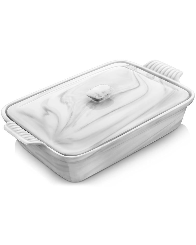 MALACASA Casserole Dish With Lid, 3.4 Quart Baking Dish With Lid, Lasagna Pan Deep Ceramic Bakeware Covered Casserole Dish, Microwave, Oven Safe, Series BAKE-GREY - Image 1
