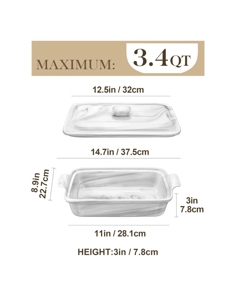 MALACASA Casserole Dish With Lid, 3.4 Quart Baking Dish With Lid, Lasagna Pan Deep Ceramic Bakeware Covered Casserole Dish, Microwave, Oven Safe, Series BAKE-GREY - Image 3