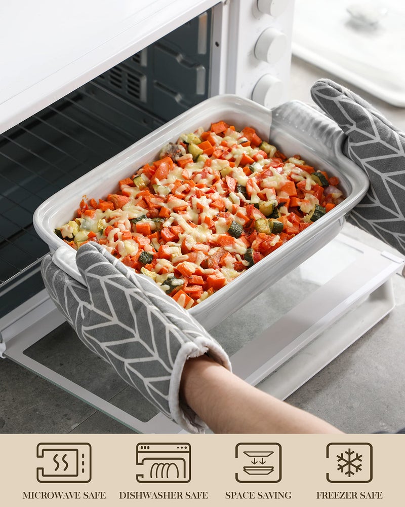 MALACASA Casserole Dish With Lid, 3.4 Quart Baking Dish With Lid, Lasagna Pan Deep Ceramic Bakeware Covered Casserole Dish, Microwave, Oven Safe, Series BAKE-GREY - Image 4