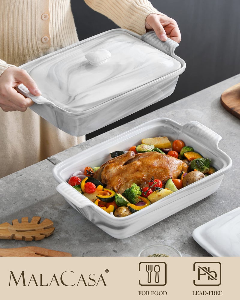 MALACASA Casserole Dish With Lid, 3.4 Quart Baking Dish With Lid, Lasagna Pan Deep Ceramic Bakeware Covered Casserole Dish, Microwave, Oven Safe, Series BAKE-GREY - Image 2