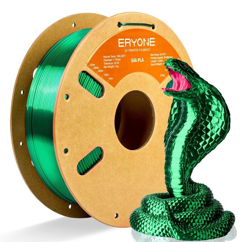 ERYONE Silk PLA Filament for 3D Printer, 1.75mm +/- 0.03mm, 1kg (2.1LBS)/Spool, Silk Christmas Green - Image 1