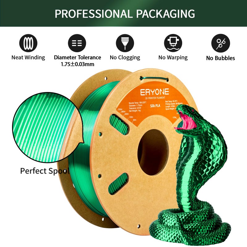 ERYONE Silk PLA Filament for 3D Printer, 1.75mm +/- 0.03mm, 1kg (2.1LBS)/Spool, Silk Christmas Green - Image 4