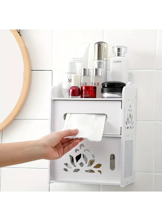 White Double Lotus Bathroom Wall Mounted Storage Rack Multifunctional Hollow Design Toilet Paper Dispenser - Image 1