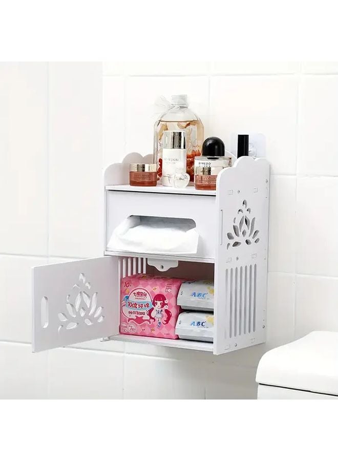 White Double Lotus Bathroom Wall Mounted Storage Rack Multifunctional Hollow Design Toilet Paper Dispenser - Image 5