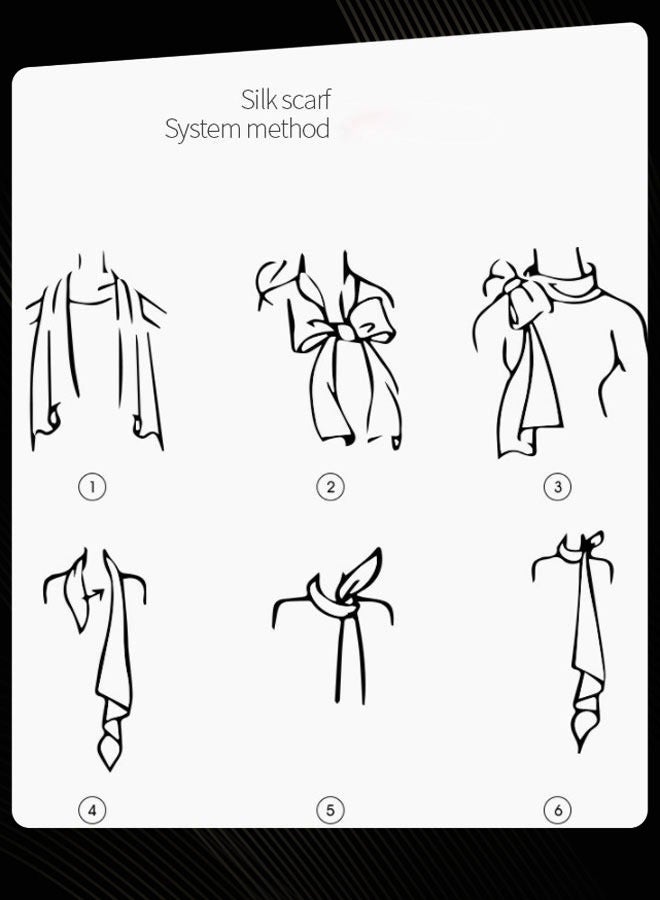 آي إس آي وشاح نسائي صيفي صغير مربع للحماية من الشمس، وشاح حريري مزخرف بطبعة أذن الحب بحافة ملفوفة، أسود - Image 4