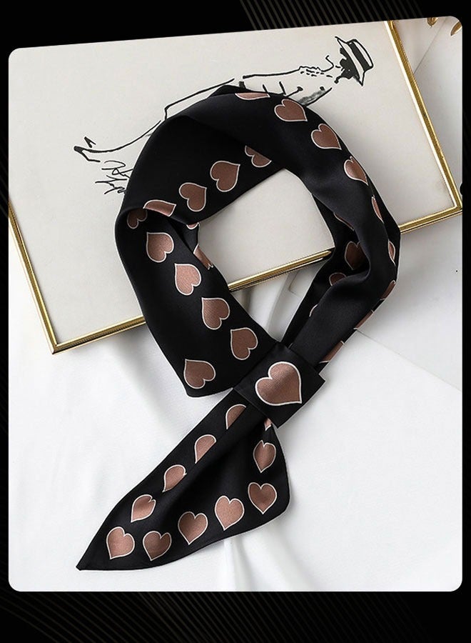 آي إس آي وشاح نسائي صيفي صغير مربع للحماية من الشمس، وشاح حريري مزخرف بطبعة أذن الحب بحافة ملفوفة، أسود - Image 3
