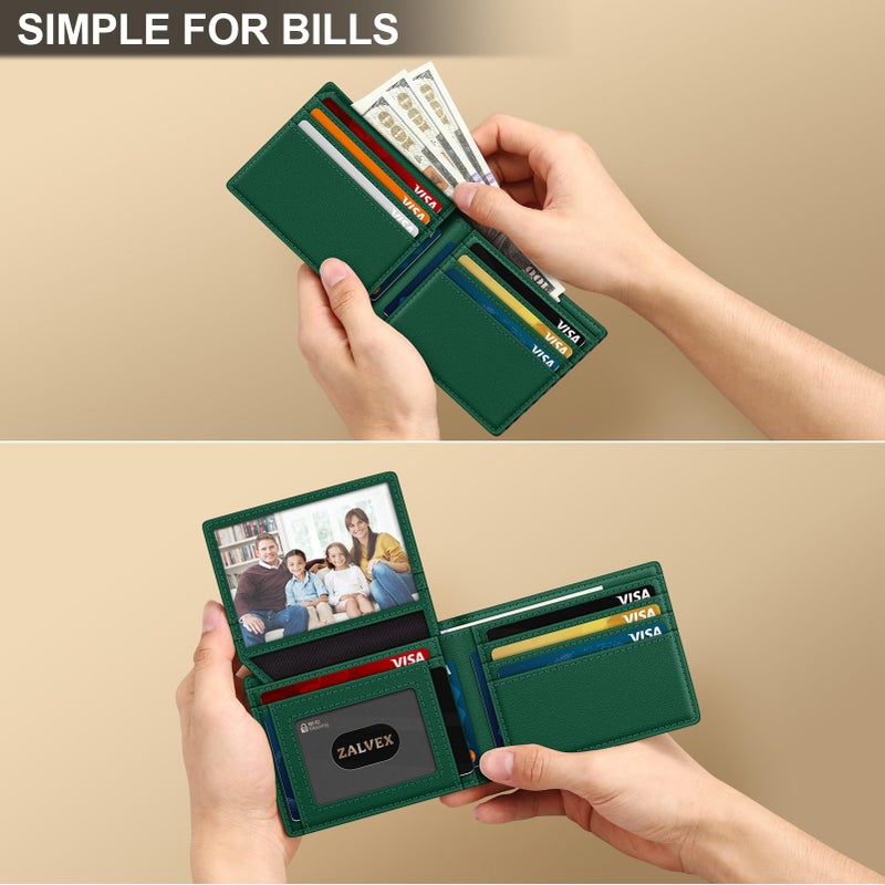 ZALVEX Wallet for Men Slim RFID Blocking Leather Credit Card Holder Wallet for 14 Cards, Bifold Minimalist Thin Wallet with 2 ID Windows & Cash Slot, Front Pockt Carteras Para Hombres, Birthday Gifts for Men - Image 5