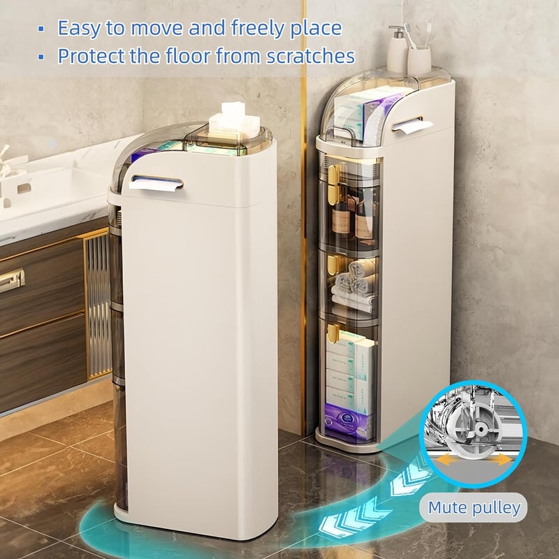 YSOAE Bathroom Storage Cabinet Waterproof 18cm Narrow Slim Gap Organizer 2-Tiers Side Rolling Unit with Clear Drawers and Handle for Small Kitchen Laundry Living Room Toilet Gap (2-Tiers) - Image 5