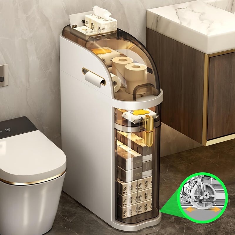 YSOAE Bathroom Storage Cabinet Waterproof 18cm Narrow Slim Gap Organizer 2-Tiers Side Rolling Unit with Clear Drawers and Handle for Small Kitchen Laundry Living Room Toilet Gap (2-Tiers) - Image 1