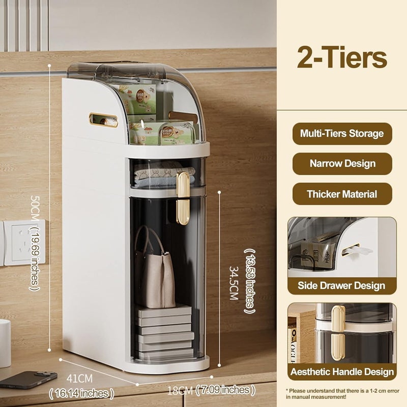 YSOAE Bathroom Storage Cabinet Waterproof 18cm Narrow Slim Gap Organizer 2-Tiers Side Rolling Unit with Clear Drawers and Handle for Small Kitchen Laundry Living Room Toilet Gap (2-Tiers) - Image 4