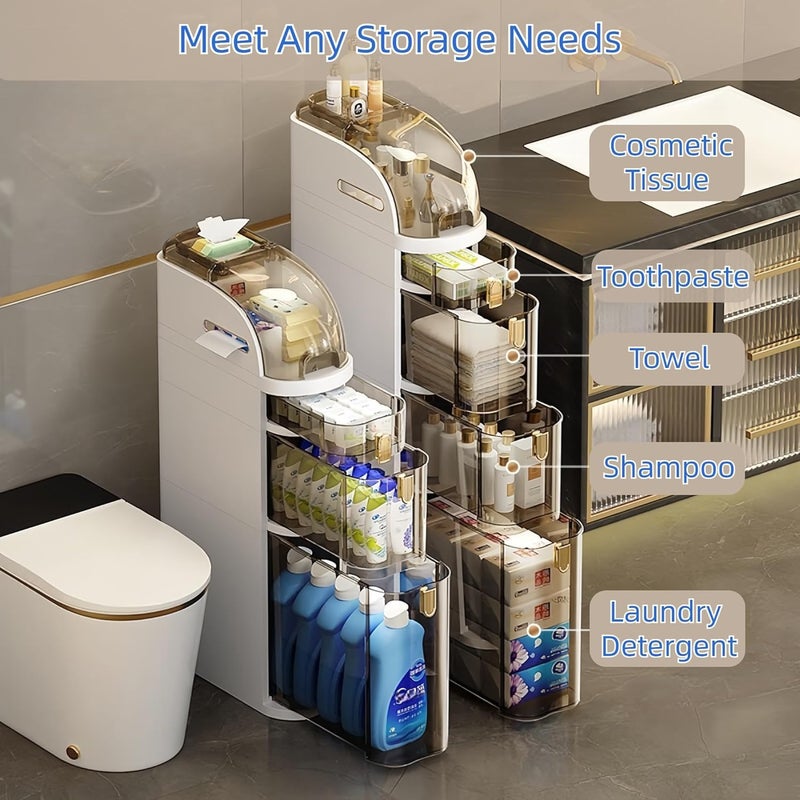 YSOAE Bathroom Storage Cabinet Waterproof 18cm Narrow Slim Gap Organizer 2-Tiers Side Rolling Unit with Clear Drawers and Handle for Small Kitchen Laundry Living Room Toilet Gap (2-Tiers) - Image 2