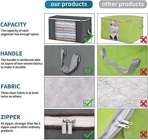 Budding Joy Large Storage Bags, 8 Pack Clothes Storage Bins Foldable Closet Organizers Storage Containers with Durable Handles Thick Fabric for Blanket Comforter Clothing Bedding 90 L (Gray) - Image 3