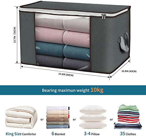 Budding Joy Large Storage Bags, 8 Pack Clothes Storage Bins Foldable Closet Organizers Storage Containers with Durable Handles Thick Fabric for Blanket Comforter Clothing Bedding 90 L (Gray) - Image 2