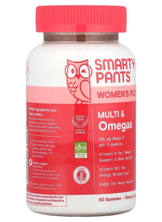 SmartyPants Women's Plus Multi & Omegas Gummies Strawberry Orange and Lemon Creme 90 Gummies - Image 2
