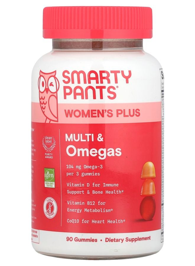 SmartyPants Women's Plus Multi & Omegas Gummies Strawberry Orange and Lemon Creme 90 Gummies - Image 1