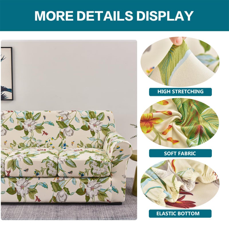 KRFOONN 4 Piece Stretch Sofa Couch Covers for 3 Cushion Couches Printed Sofa Slipcover with 3 Separate Seat Cushion Covers Washable Sofa Slip Covers Furniture Protector for Pets Kids (Large, 28) - Image 2