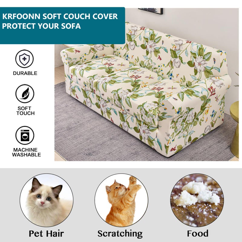 KRFOONN 4 Piece Stretch Sofa Couch Covers for 3 Cushion Couches Printed Sofa Slipcover with 3 Separate Seat Cushion Covers Washable Sofa Slip Covers Furniture Protector for Pets Kids (Large, 28) - Image 4