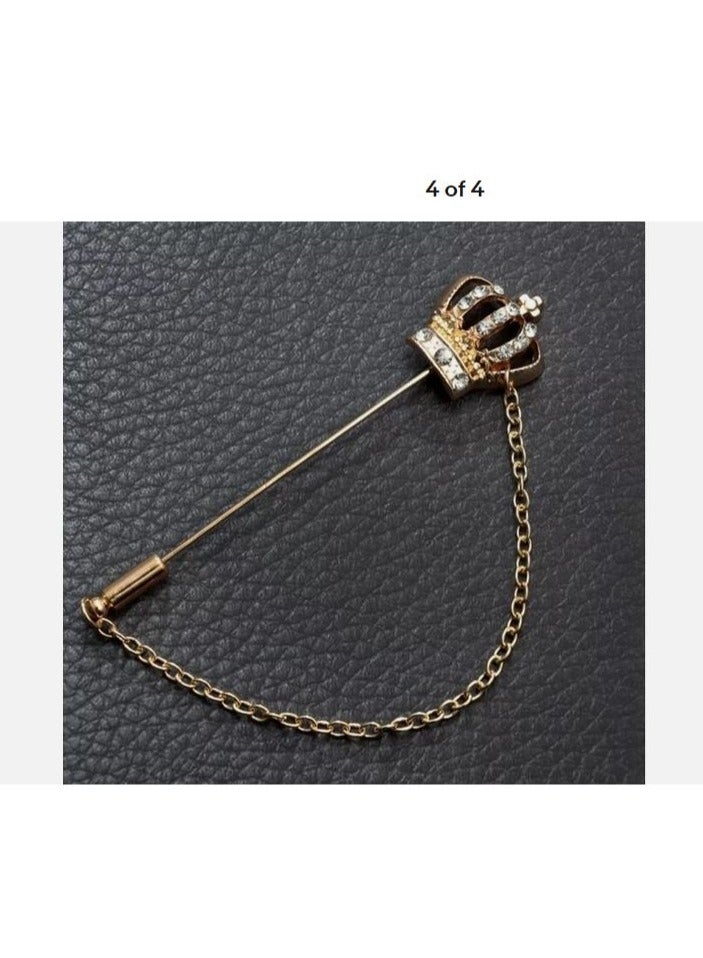 Gold Imperial Crystal Royal Crown Brooch Lapel Pin for Wedding, Suit & Shirt Collar – Elegant Men’s Formal Jewelry, Royalty-Themed Brooch for Groom, Groomsmen, and Events - Image 4
