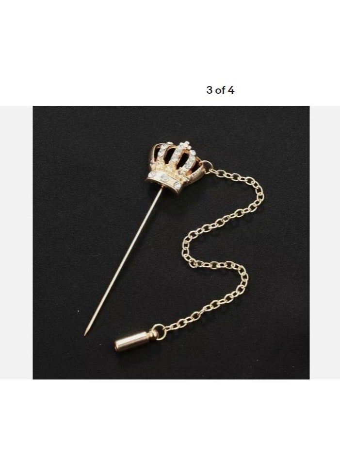 Gold Imperial Crystal Royal Crown Brooch Lapel Pin for Wedding, Suit & Shirt Collar – Elegant Men’s Formal Jewelry, Royalty-Themed Brooch for Groom, Groomsmen, and Events - Image 2