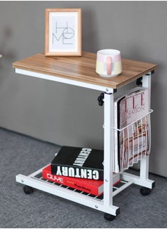 GoldenLike Sofa Side Table,Bedside Table with Wheels, Movable & Adjustable Height Coffee Desk （ Brown）  - Image 1