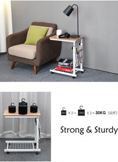 GoldenLike Sofa Side Table,Bedside Table with Wheels, Movable & Adjustable Height Coffee Desk （ Brown）  - Image 4