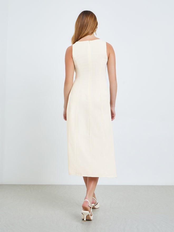 Take Two Cream Sleeveless Midi Dress with Fold Pleat - Image 5