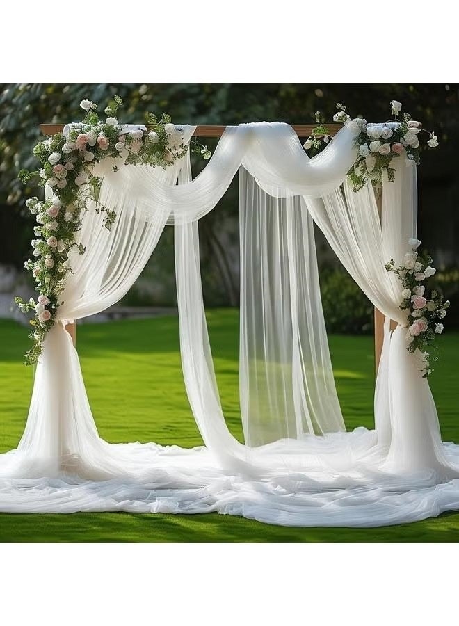 يا إلهي إجمالي شير تيل زفاف قوس ستارة، زفاف قوس الجدار معلق رومانسية شاز ستارة، شبكة لوحات ستارة للزفاف قوس للديكور (الأبيض) - Image 1