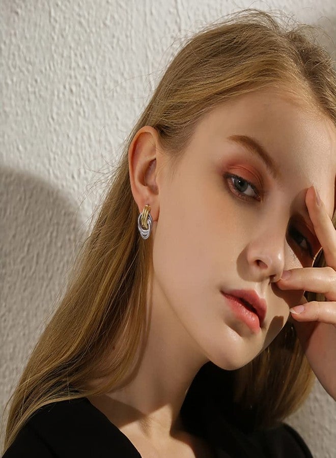 ليلي آند وايت أقراط متدلية ثنائية اللون من الروديوم والذهب من ليلي آند وايت للنساء، أقراط مميزة، أقراط هندسية، أقراط بوهيمية للنساء، أقراط ذهبية سميكة - Image 3