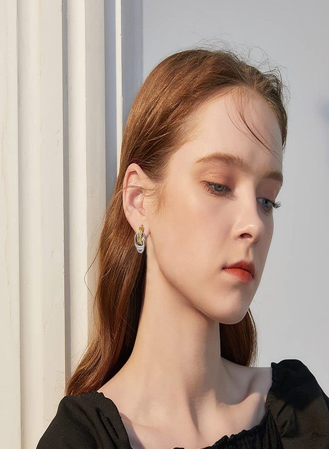 ليلي آند وايت أقراط متدلية ثنائية اللون من الروديوم والذهب من ليلي آند وايت للنساء، أقراط مميزة، أقراط هندسية، أقراط بوهيمية للنساء، أقراط ذهبية سميكة - Image 2